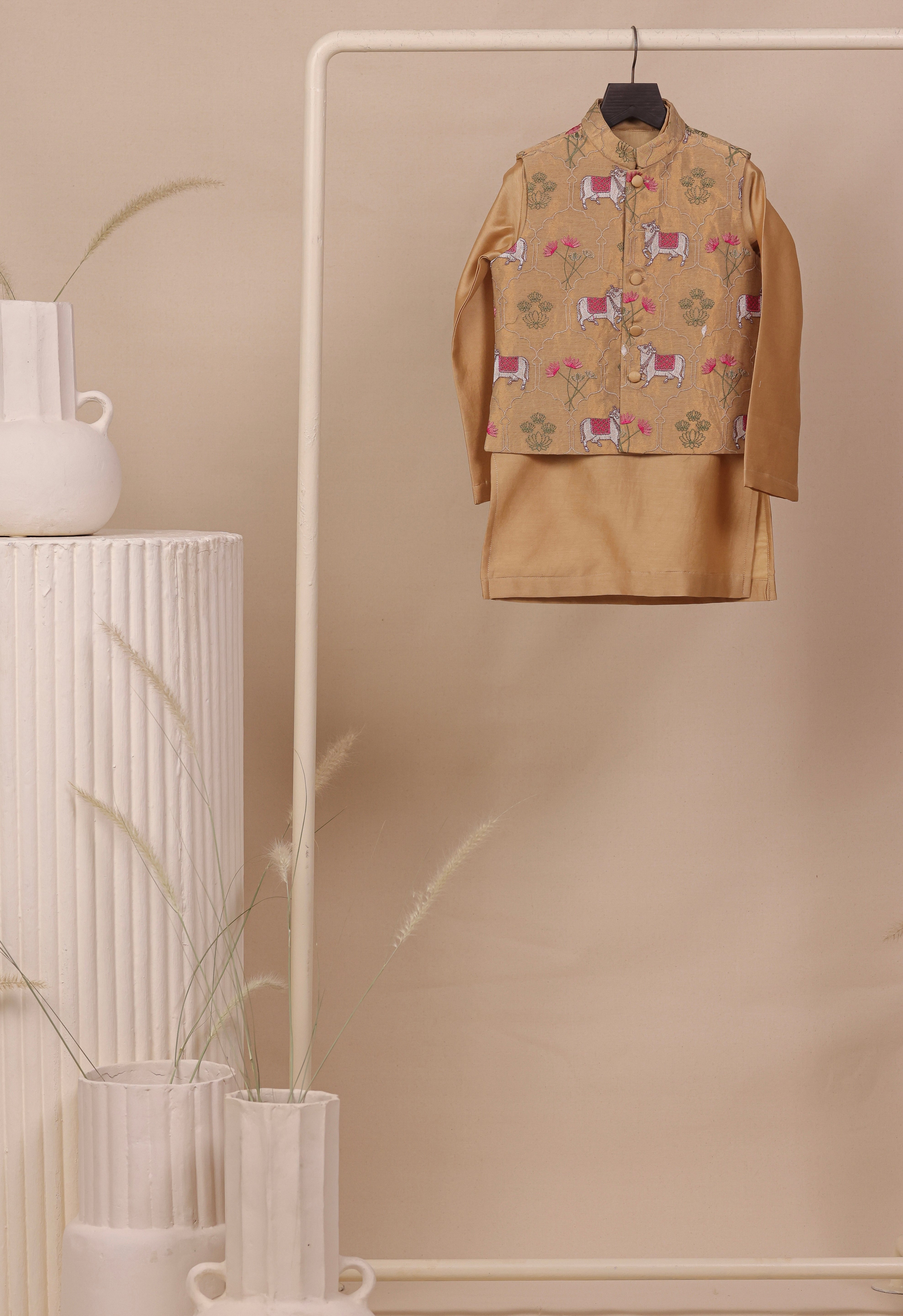Beige Nehru Jacket Set