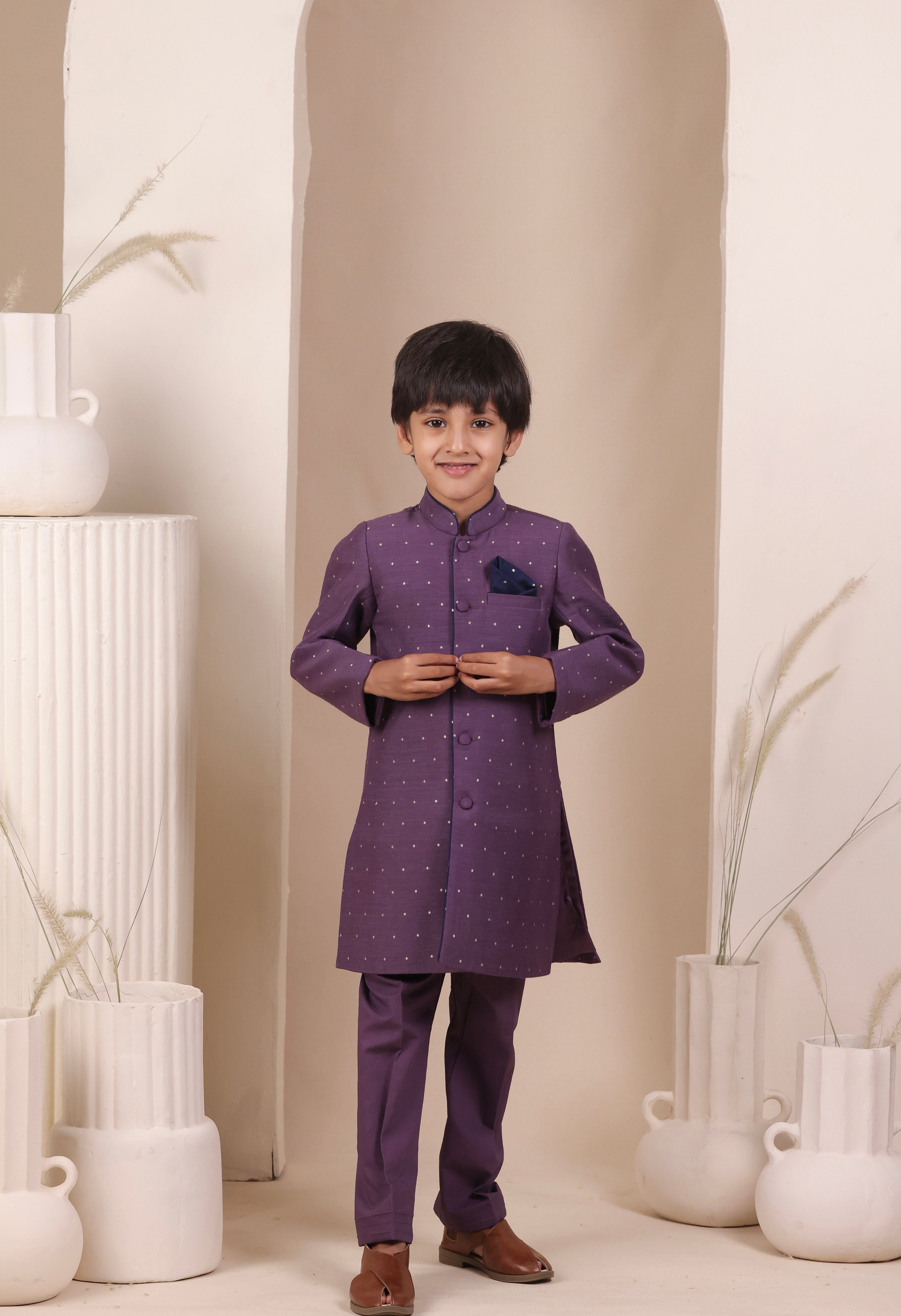 Purple Moonga Achkan Set