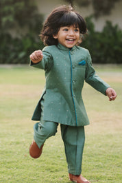 Dull Green Moonga Achkan Set