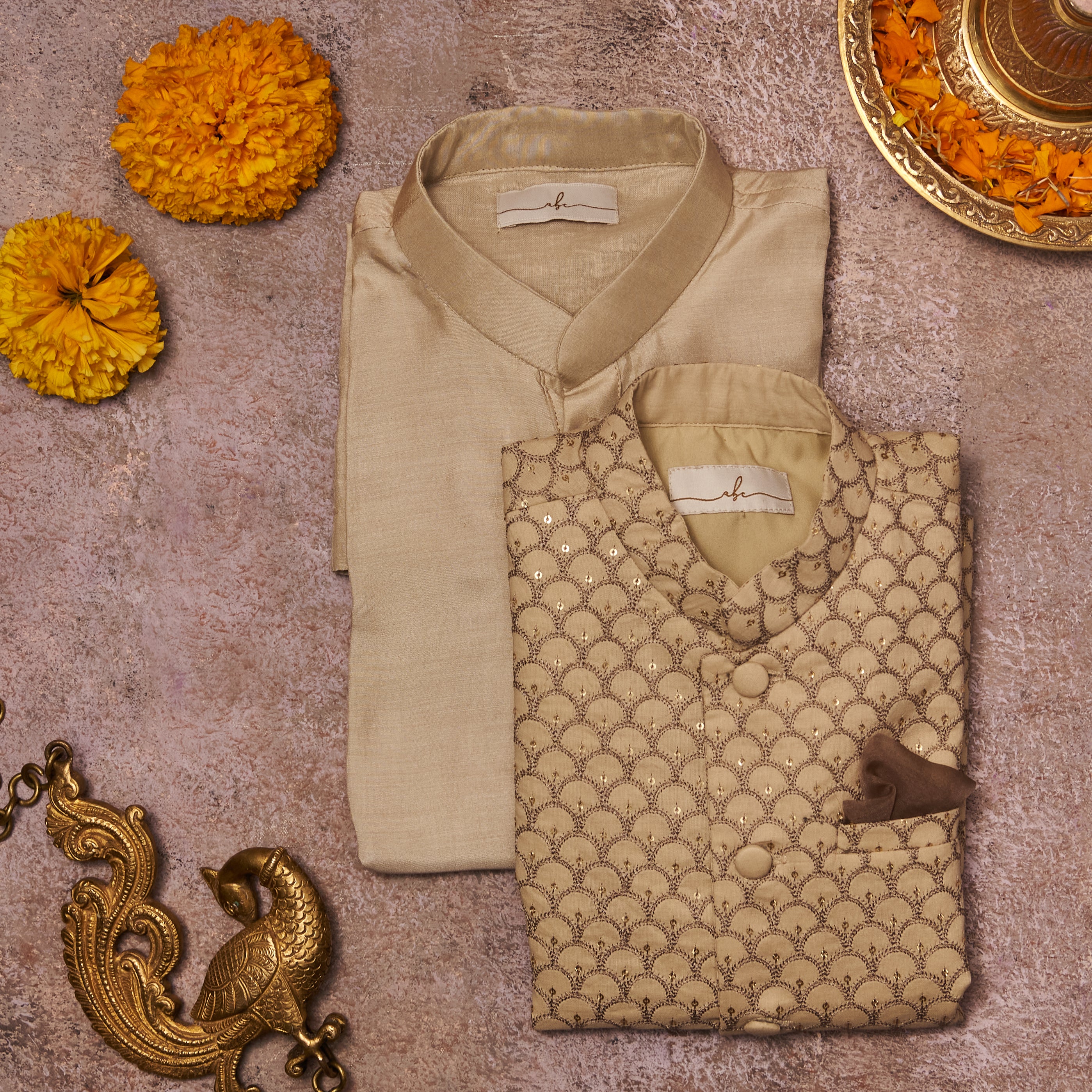 Grey Thread And Sequins Jacket Set
