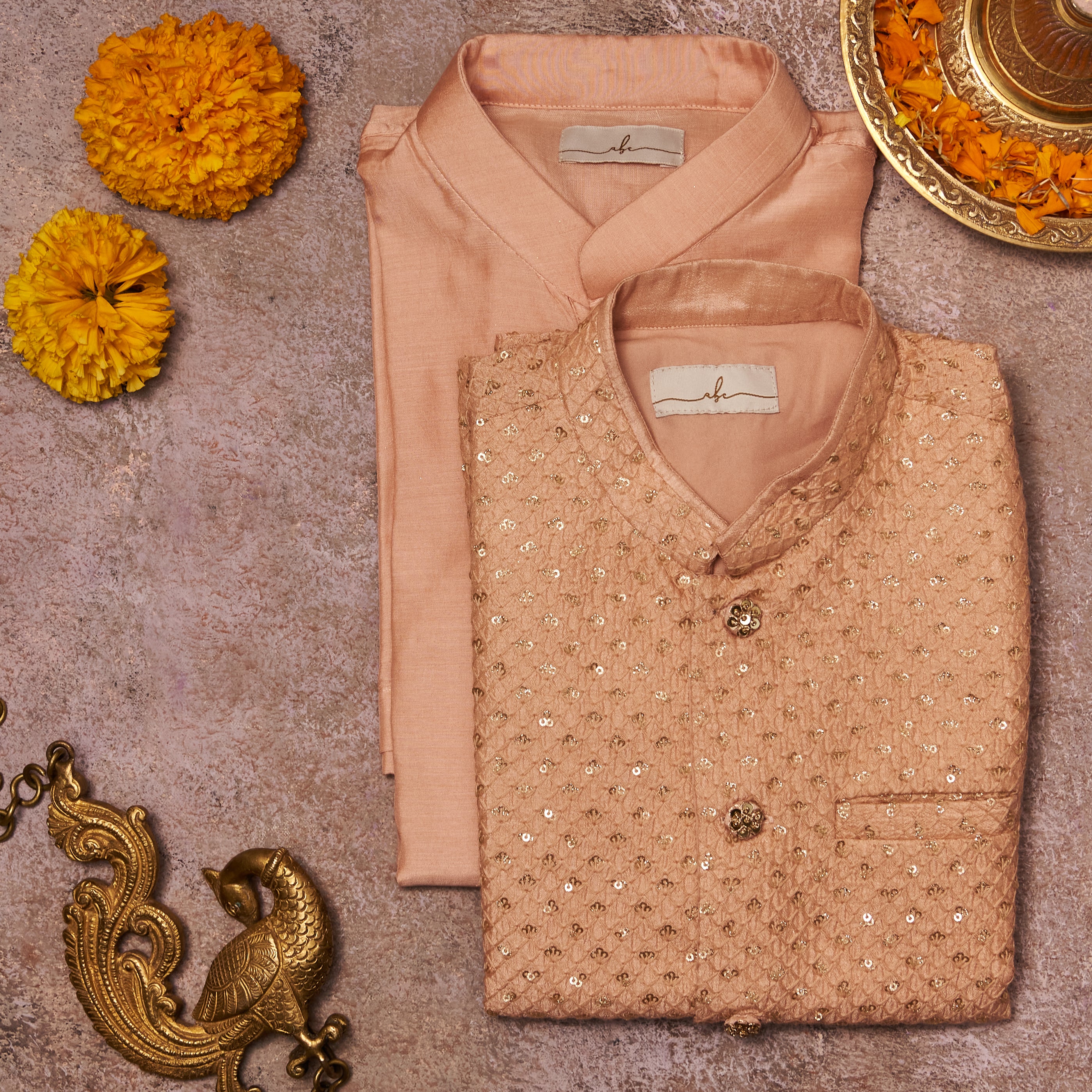 Peach Lakhnavi Jacket Set