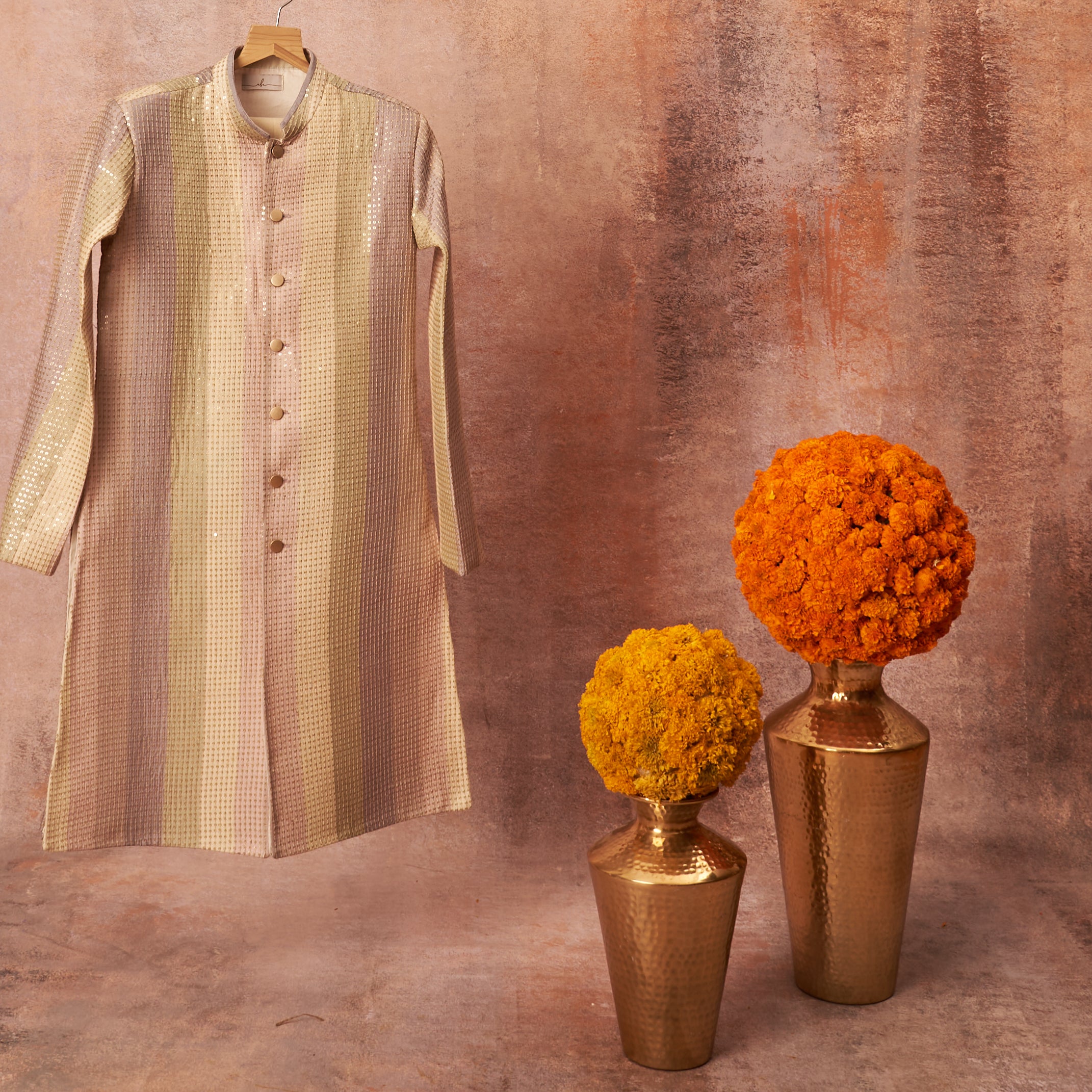 Green Sequins Embroidered Achkan Set