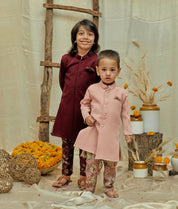 Onion Pink Floral Achkan Set