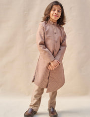 Stone Grey Mukaish Achkan Set
