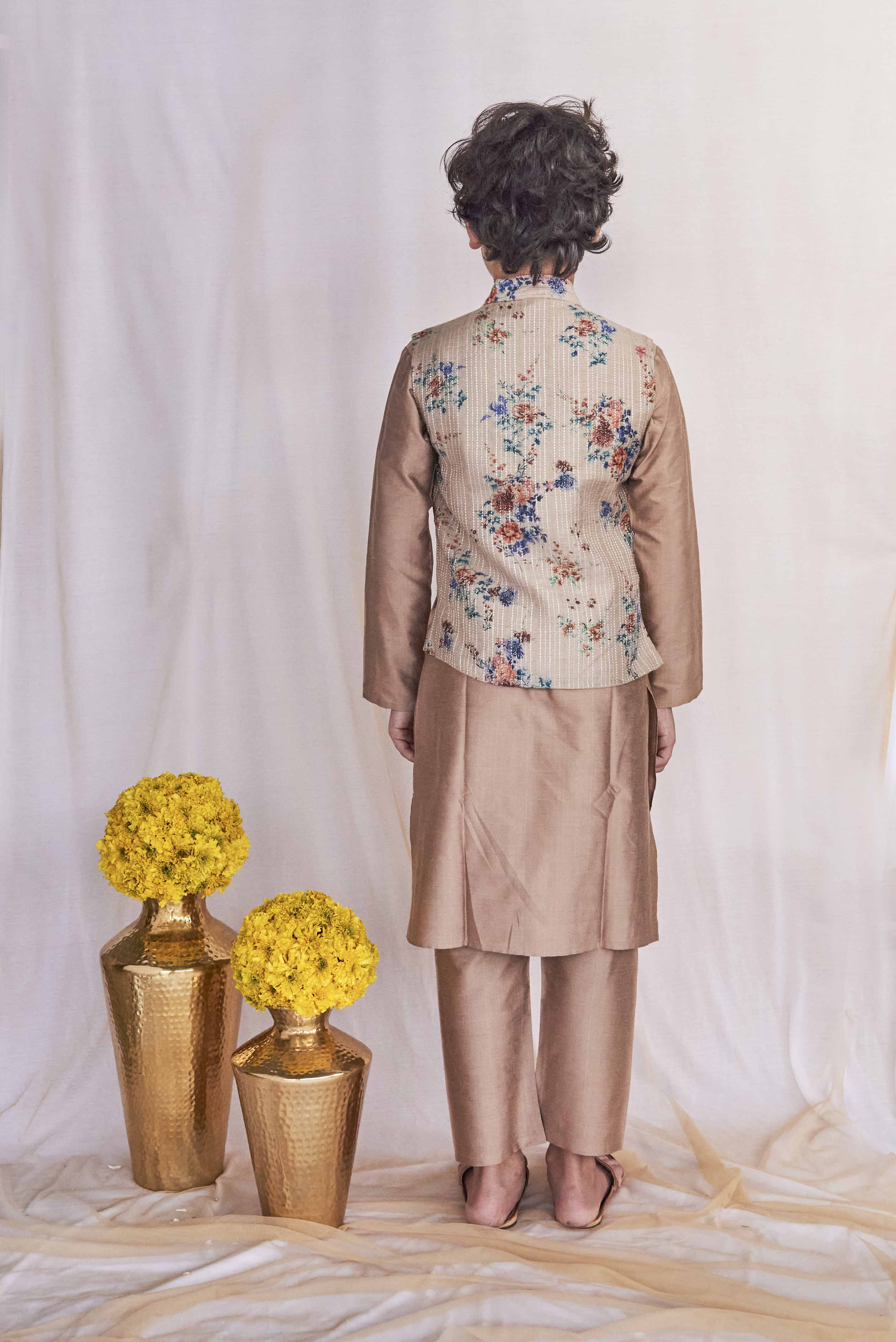 Blush floral embroidered Kurta Jacket Set