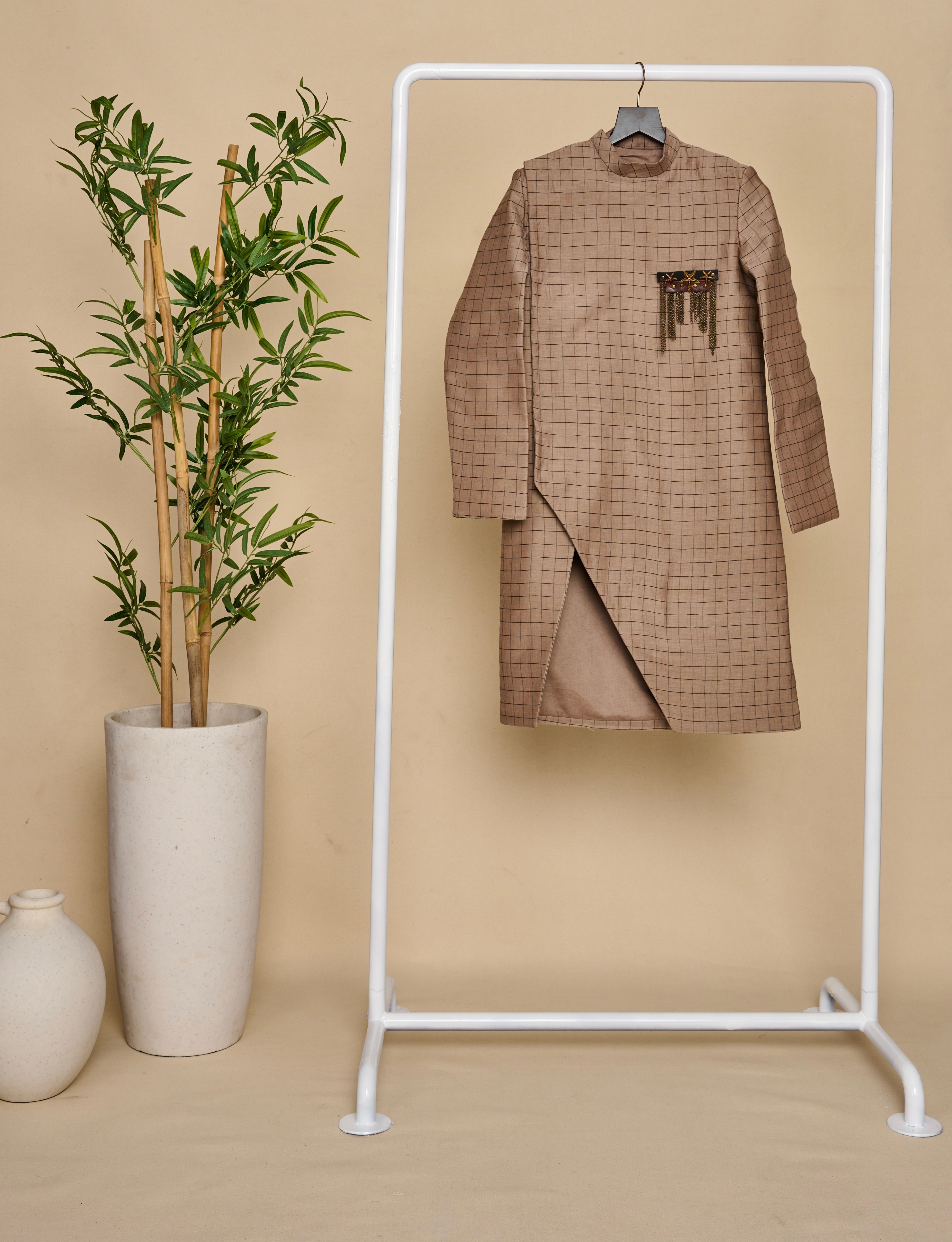 Ash Grey Slit Achkan Set