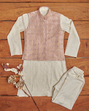 Light Pink Dori Work Kurta Jacket Set