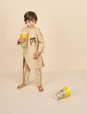 Tan-Beige Slit Achkan Set