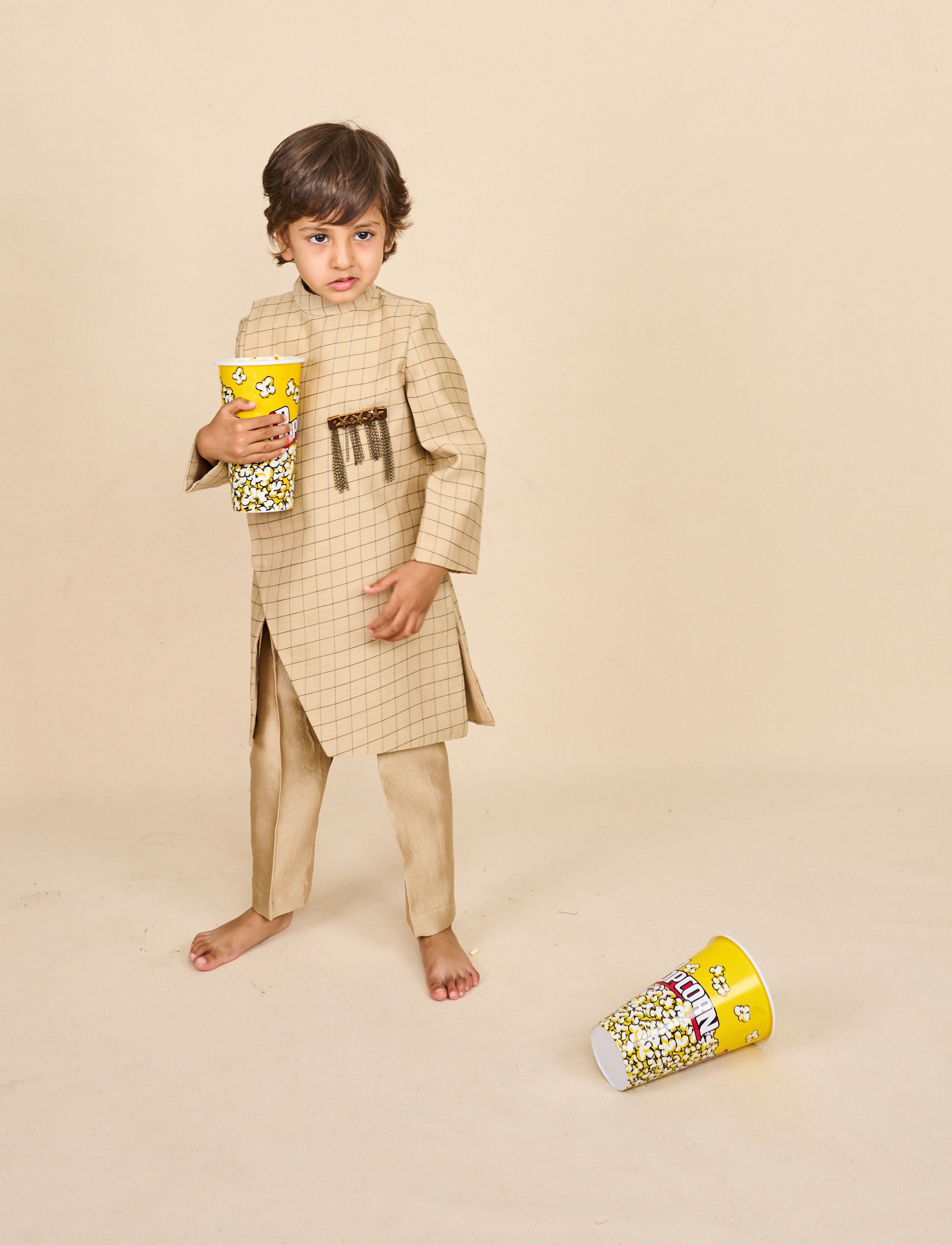 Tan-Beige Slit Achkan Set