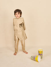 Tan-Beige Slit Achkan Set