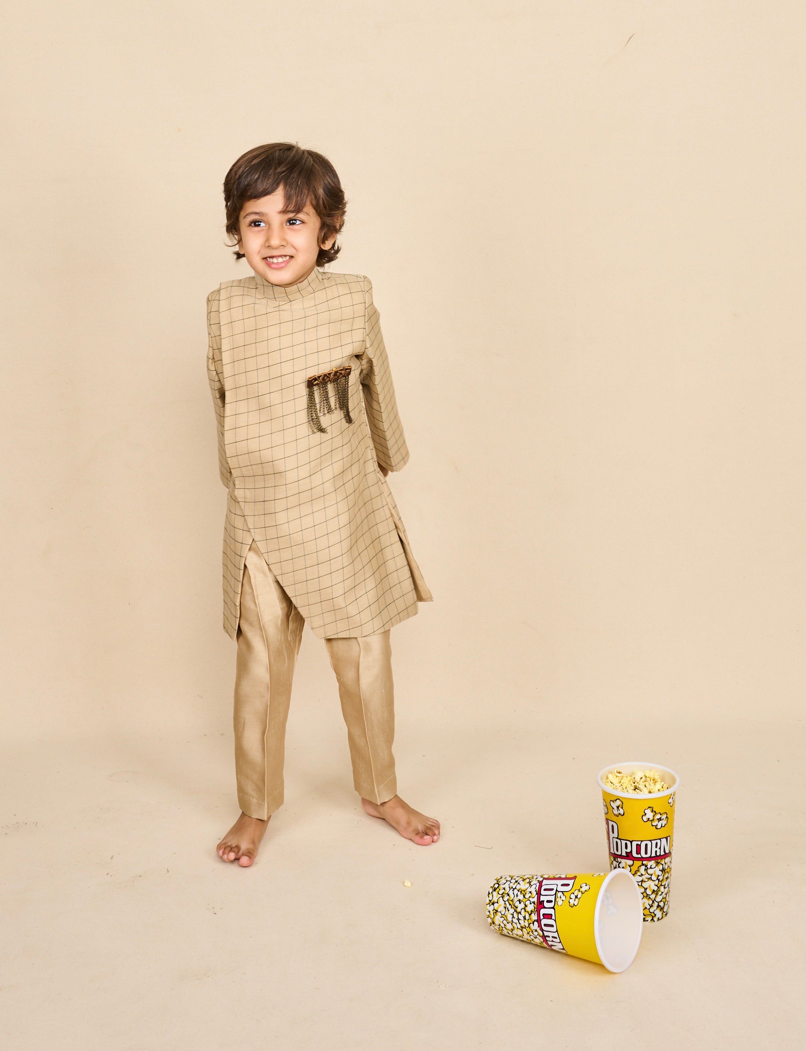 Tan-Beige Slit Achkan Set