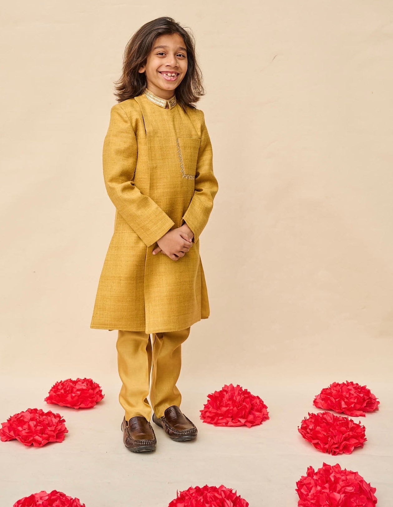Marigold Yellow Double Matka Achkan Set
