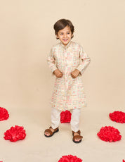 Faded-White Embroidered Achkan Set