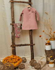 Onion Pink Floral Achkan Set