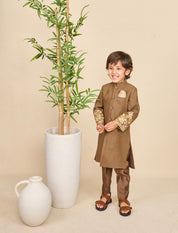Mocha Brown Hand Embroidered Achkan Set