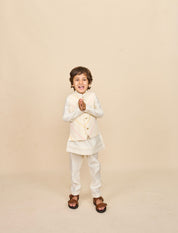 Off White-Yellow Kurta Jacket Set