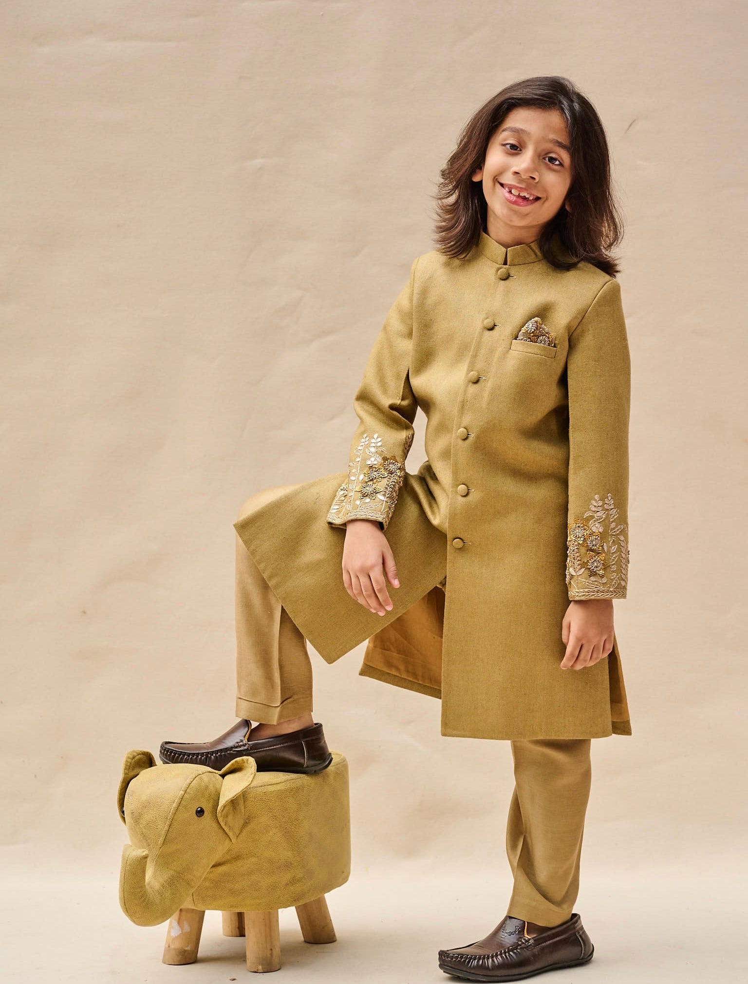 Moss Green Hand Embroidered Achkan Set