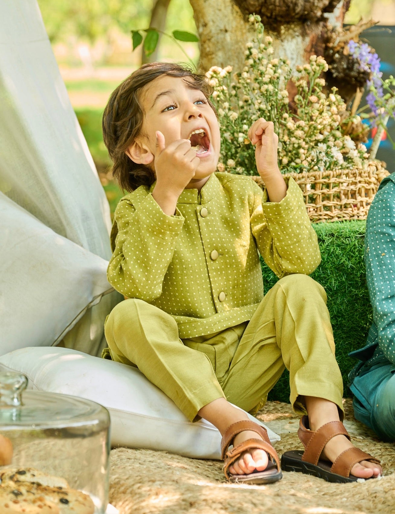 Pear Green Linen Kurta Jacket Set