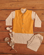 Yellow Mukaish Kurta Jacket Set