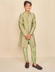 Apple Green Jaipuri Print Highlighted Achkan Set