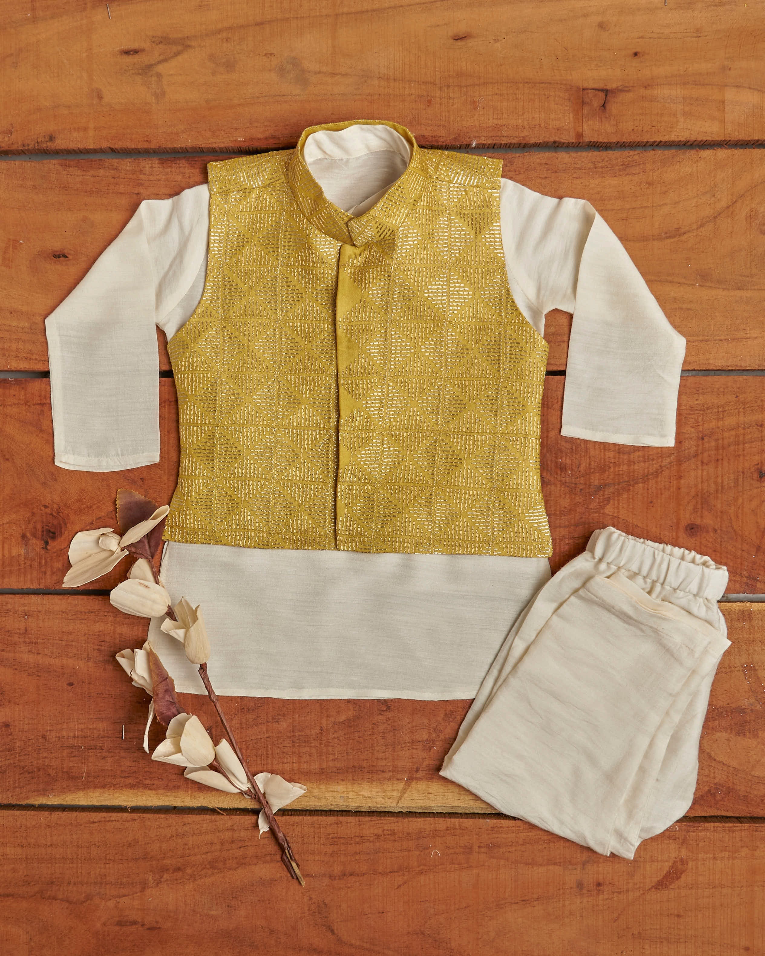 Canary Yellow Dori Work Kurta Jacket Set