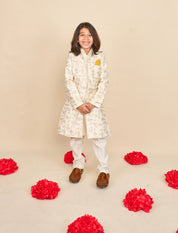 Pearl White Open Achkan Set