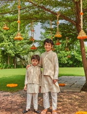Off White Lakhnavi Kurta Jacket Set