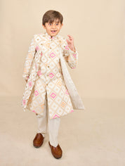 Super White Bandhani Layered Achkan Set