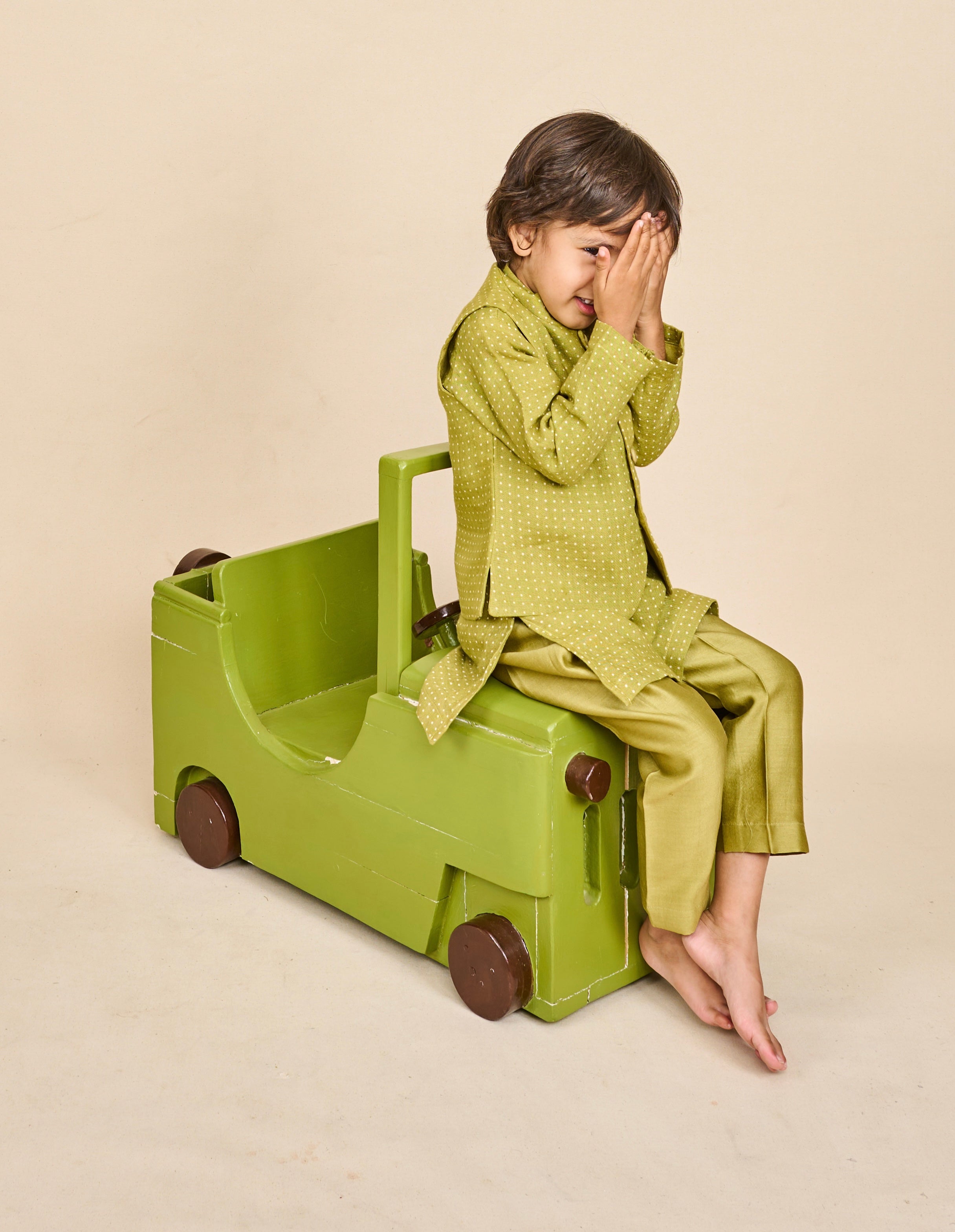 Pear Green Linen Kurta Jacket Set