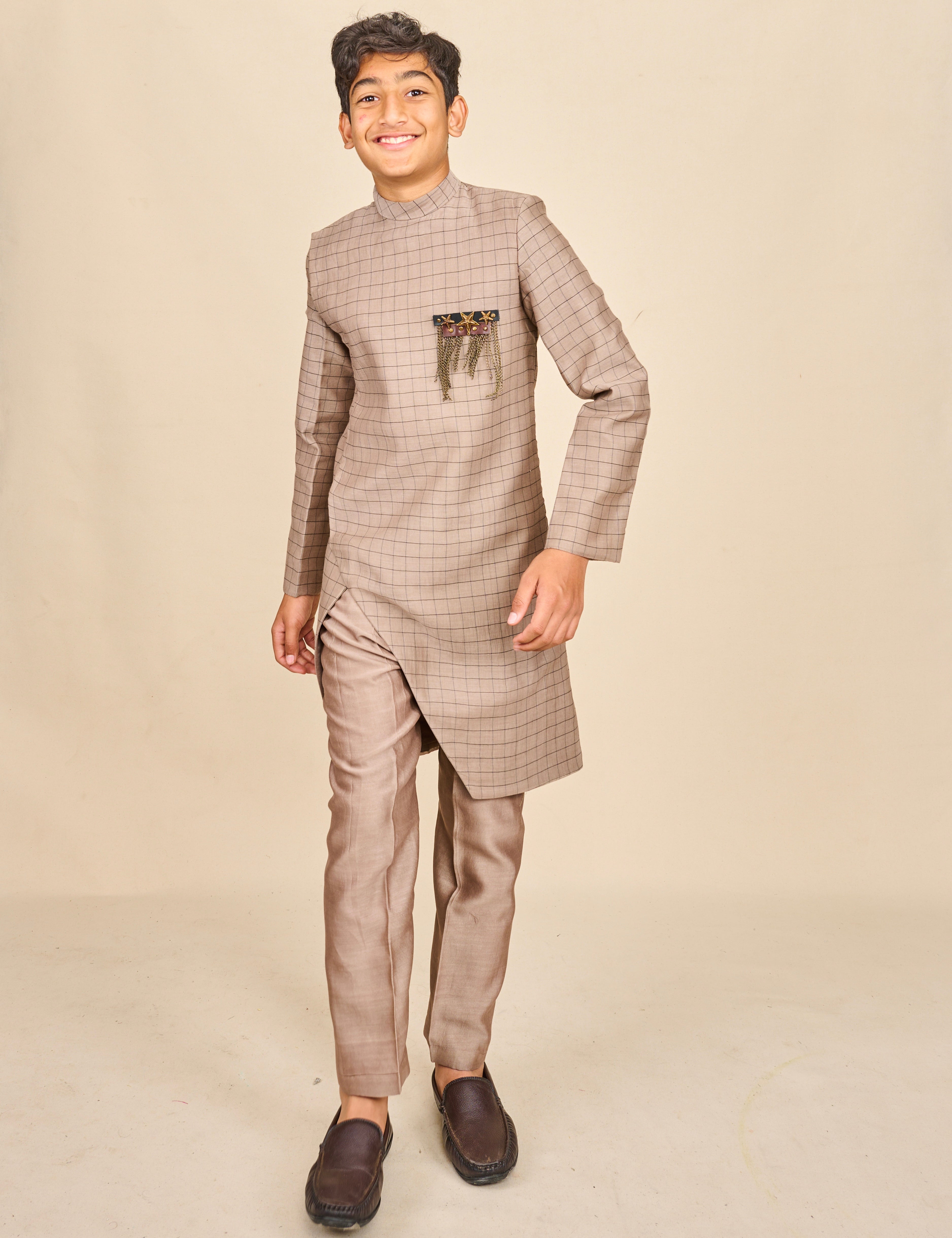 Ash Grey Slit Achkan Set
