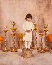Off White Mirror Work Angrakha  Set