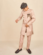 Nude Colour Layered Achkan Set