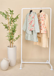 Ivory Floral Linen Kurta Jacket Set