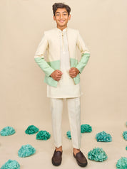 Ivory-Green Bandhgala Set