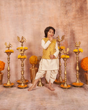 Yellow Moonga Zari Kurta Dhoti Set