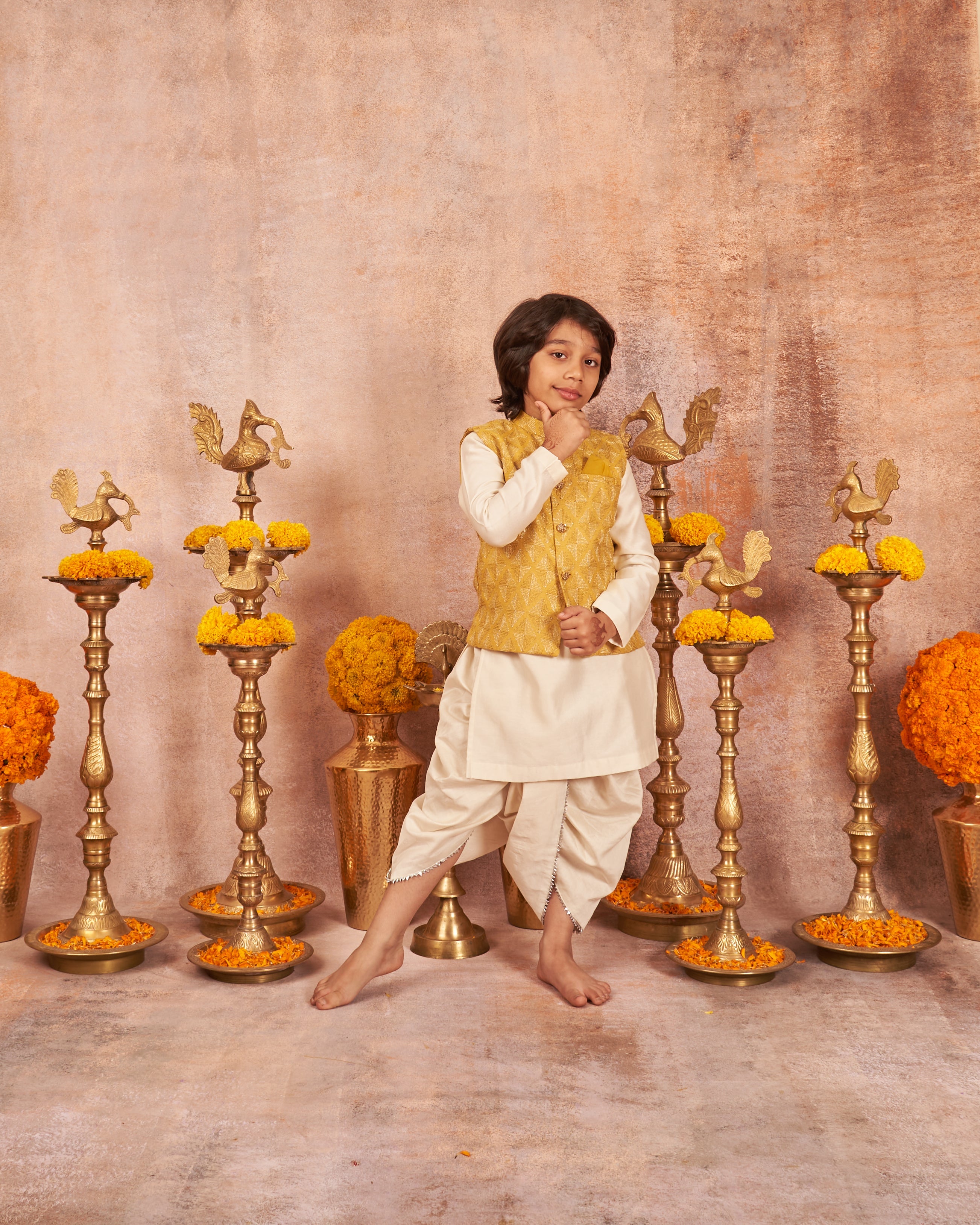 Yellow Moonga Zari Kurta Dhoti Set