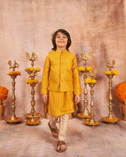 Mustard Embroidered Kurta Jacket Set
