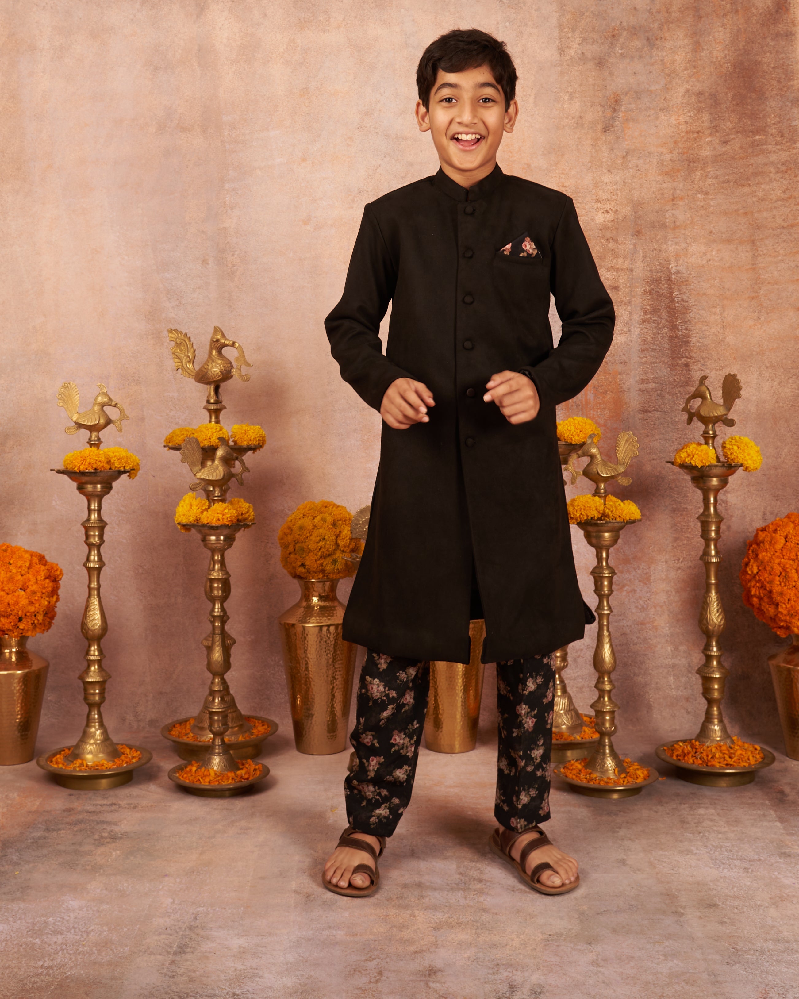 Black Suede Achkan Set