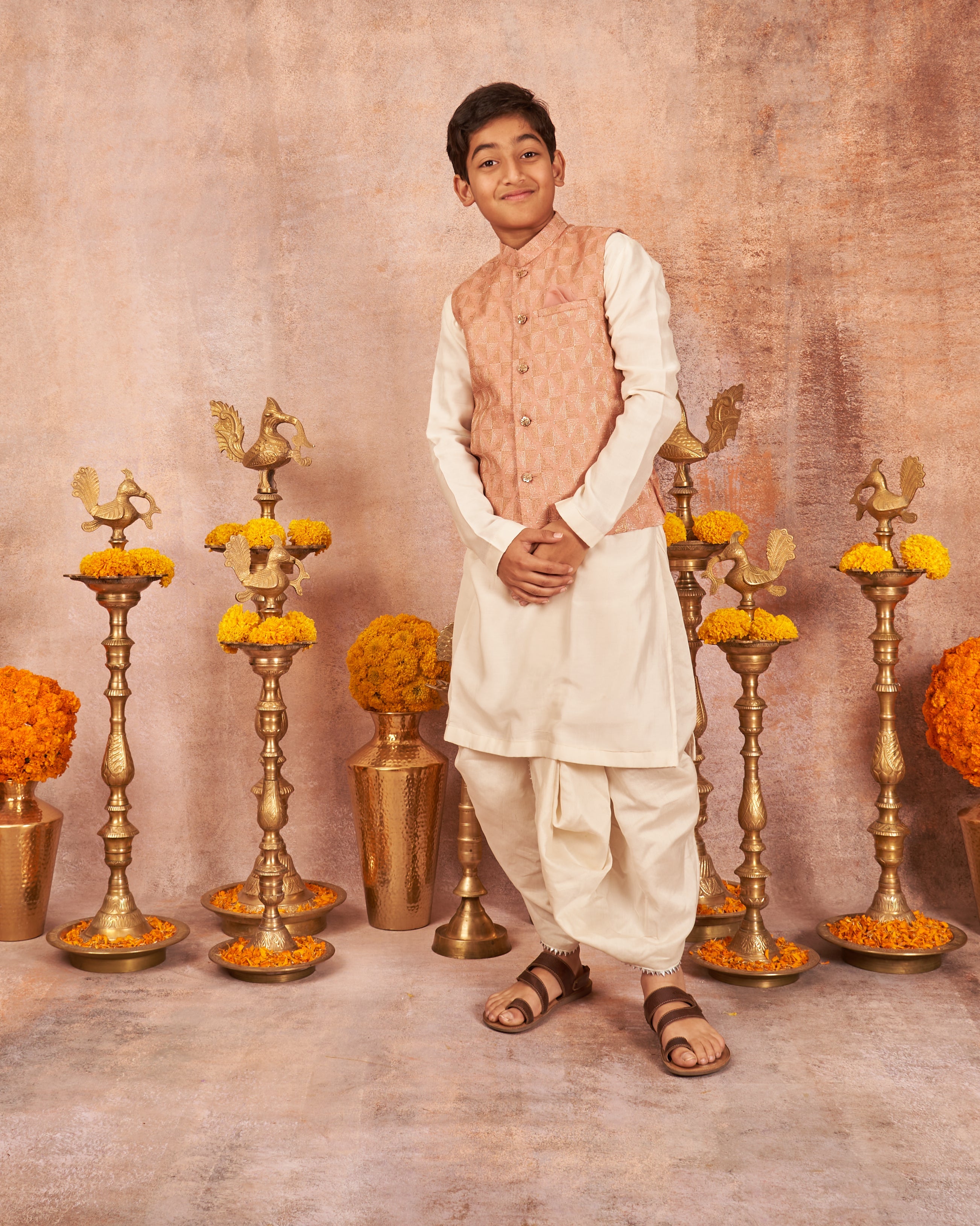 Pink Moonga Zari Kurta Dhoti Set