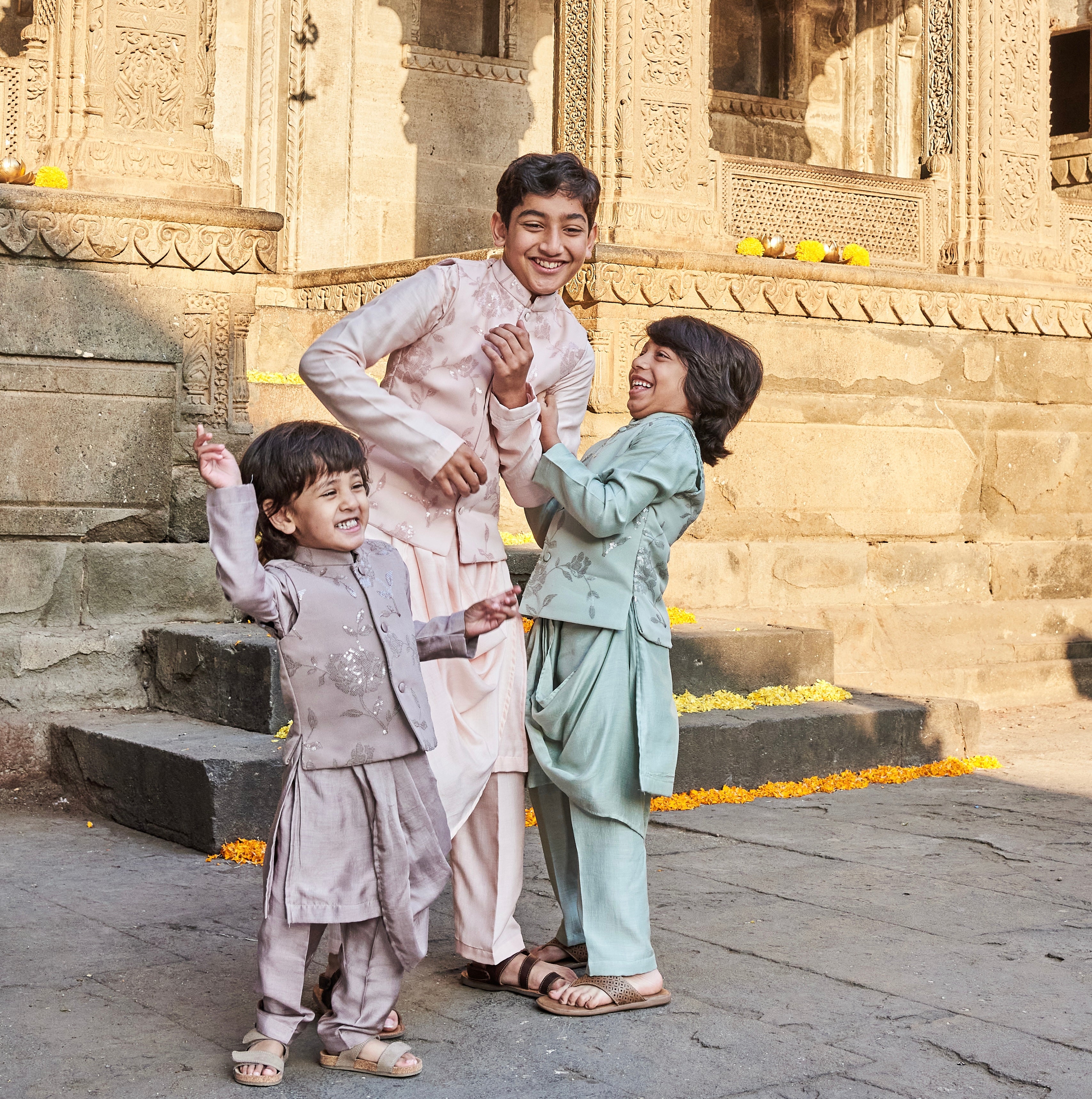 Light Brown Drape Kurta Jacket Set