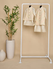 Off White-Yellow Kurta Jacket Set