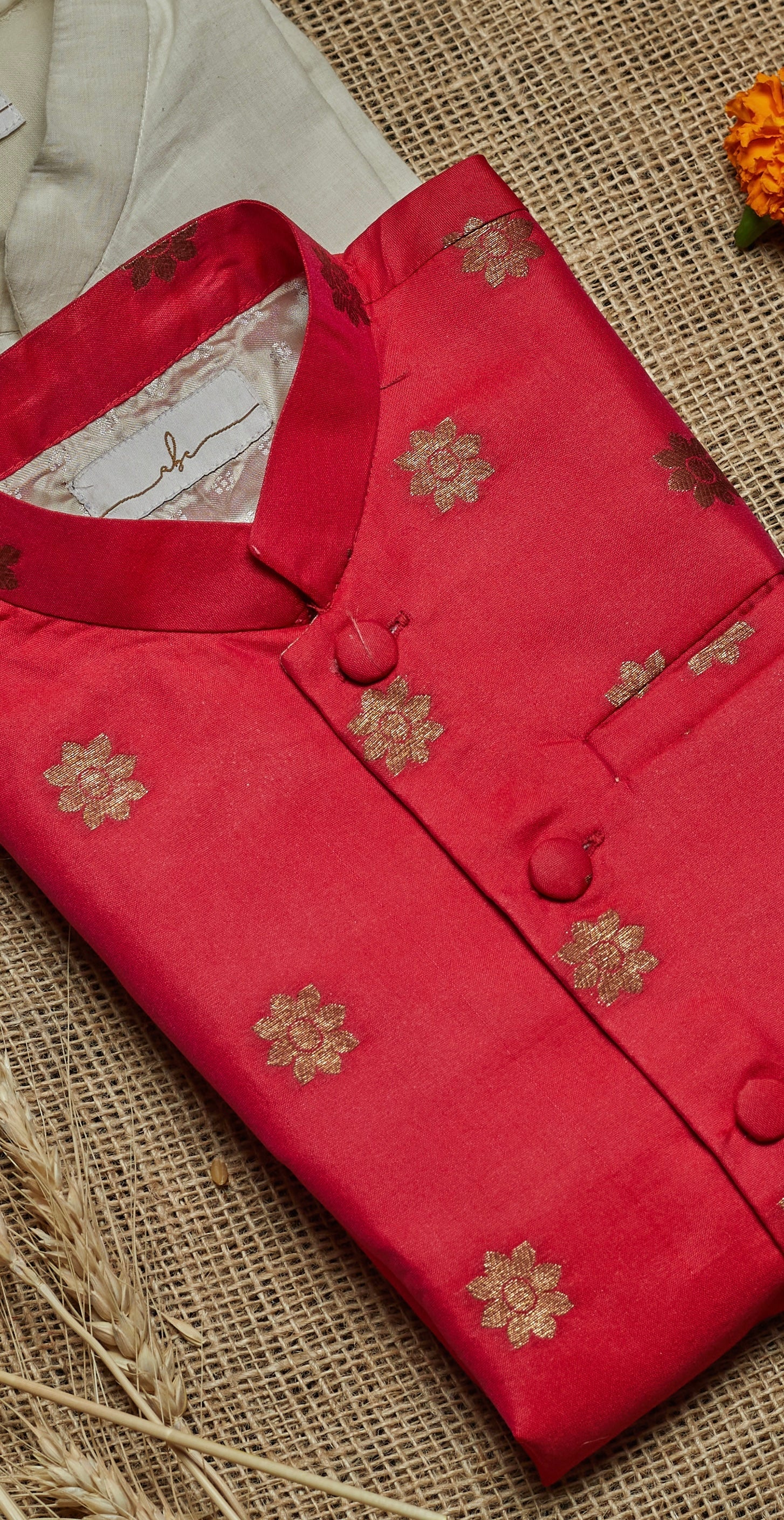 Magenta Pink Brocade Kurta Jacket Set