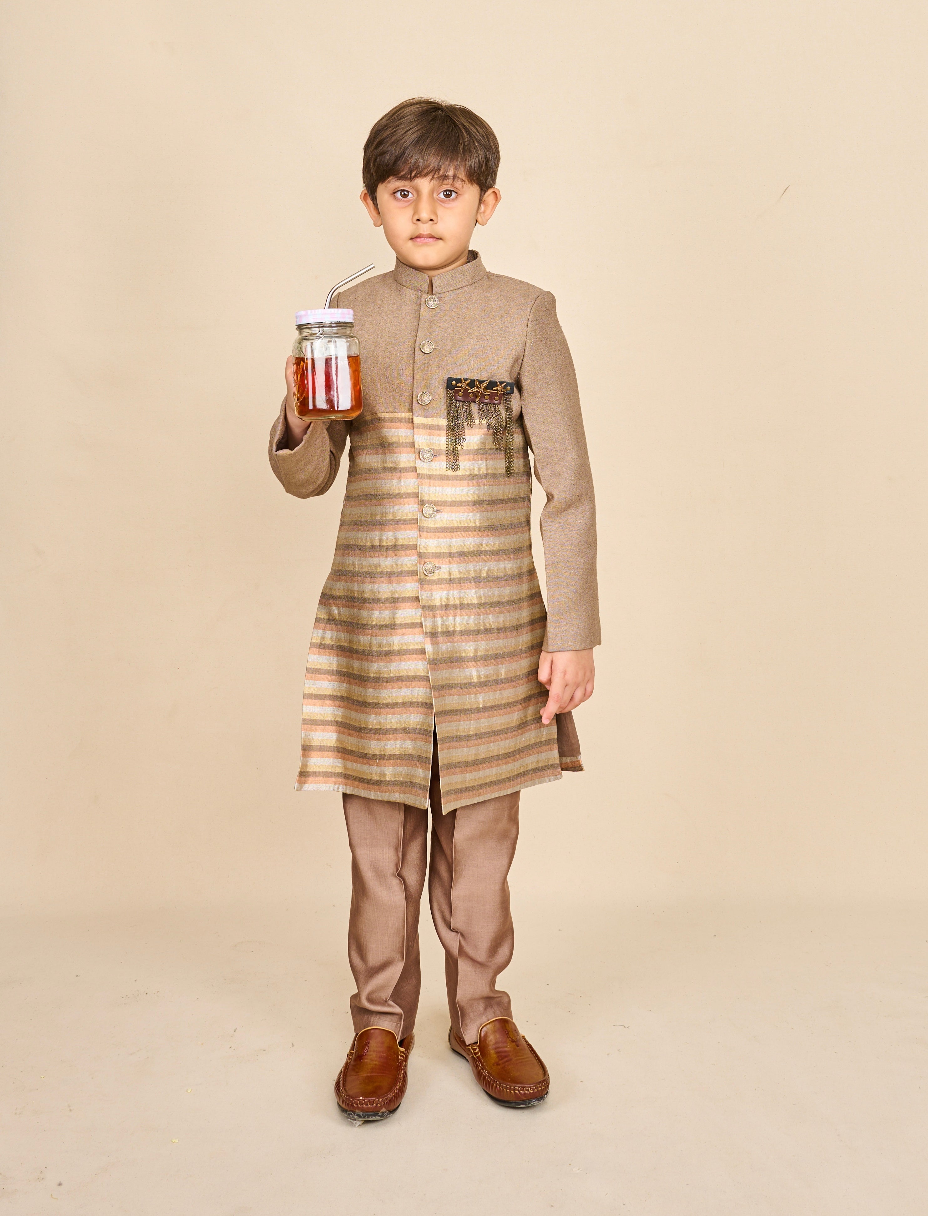 Peanut Brown-Copper Tassar Achkan Set