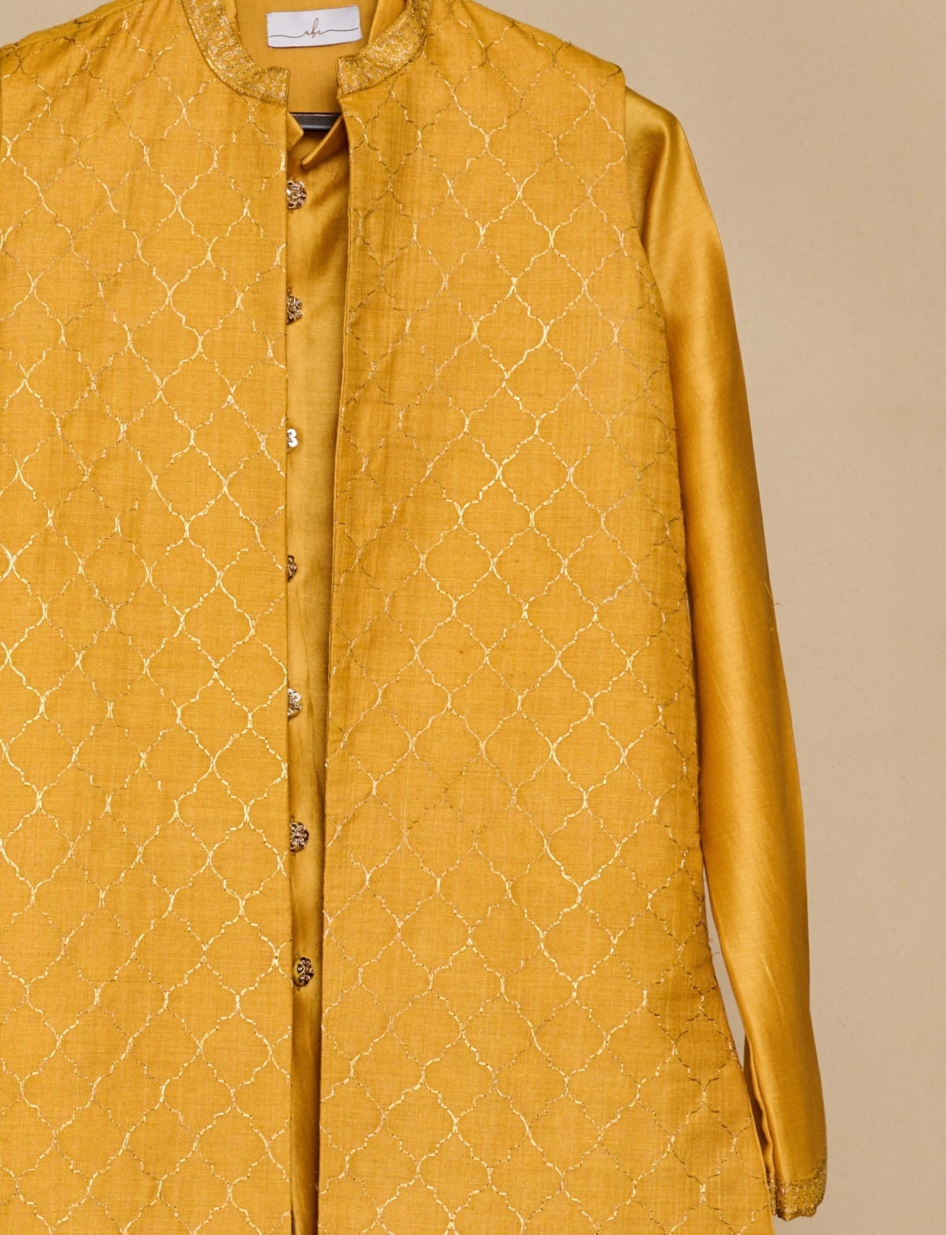Amber Yellow Tassar Long Jacket Set