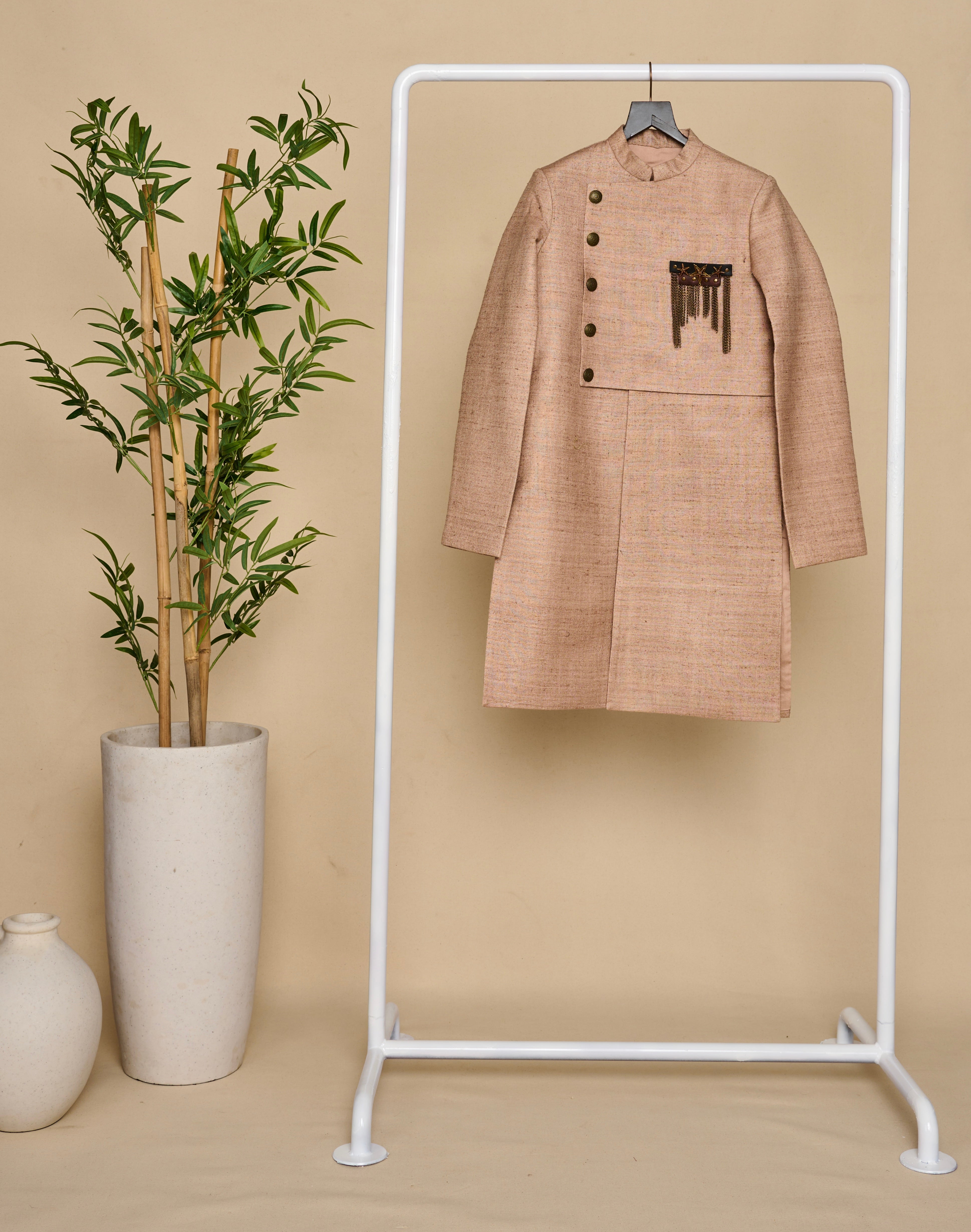 Nude Colour Layered Achkan Set