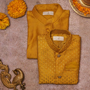 Mustard Embroidered Kurta Jacket Set