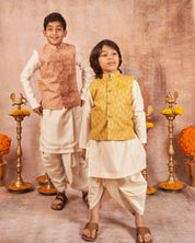 Yellow Moonga Zari Kurta Dhoti Set