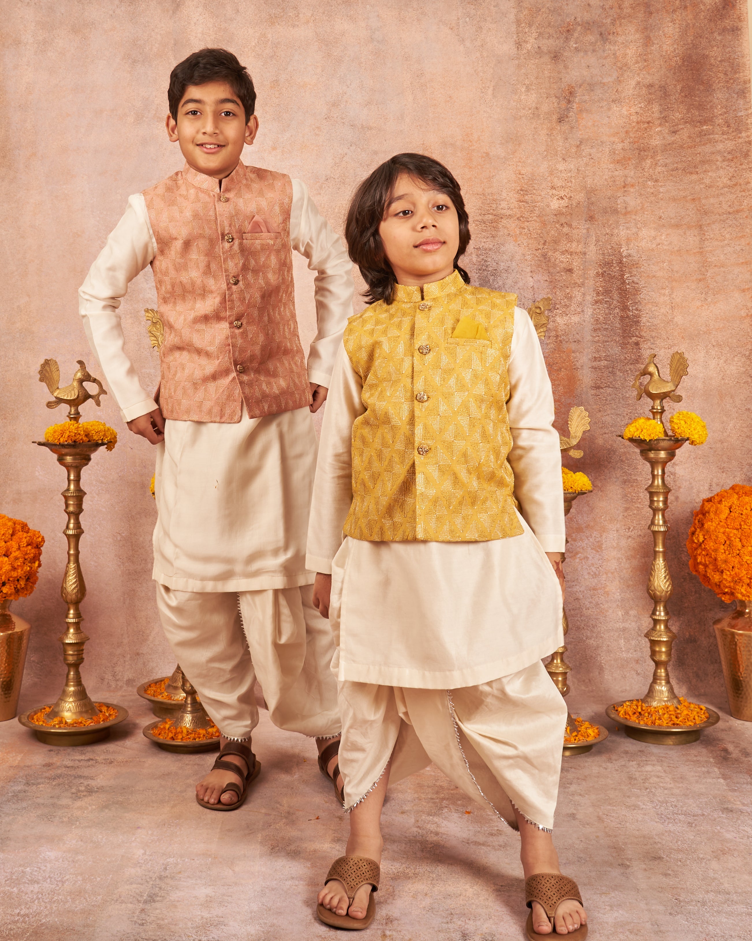 Yellow Moonga Zari Kurta Dhoti Set