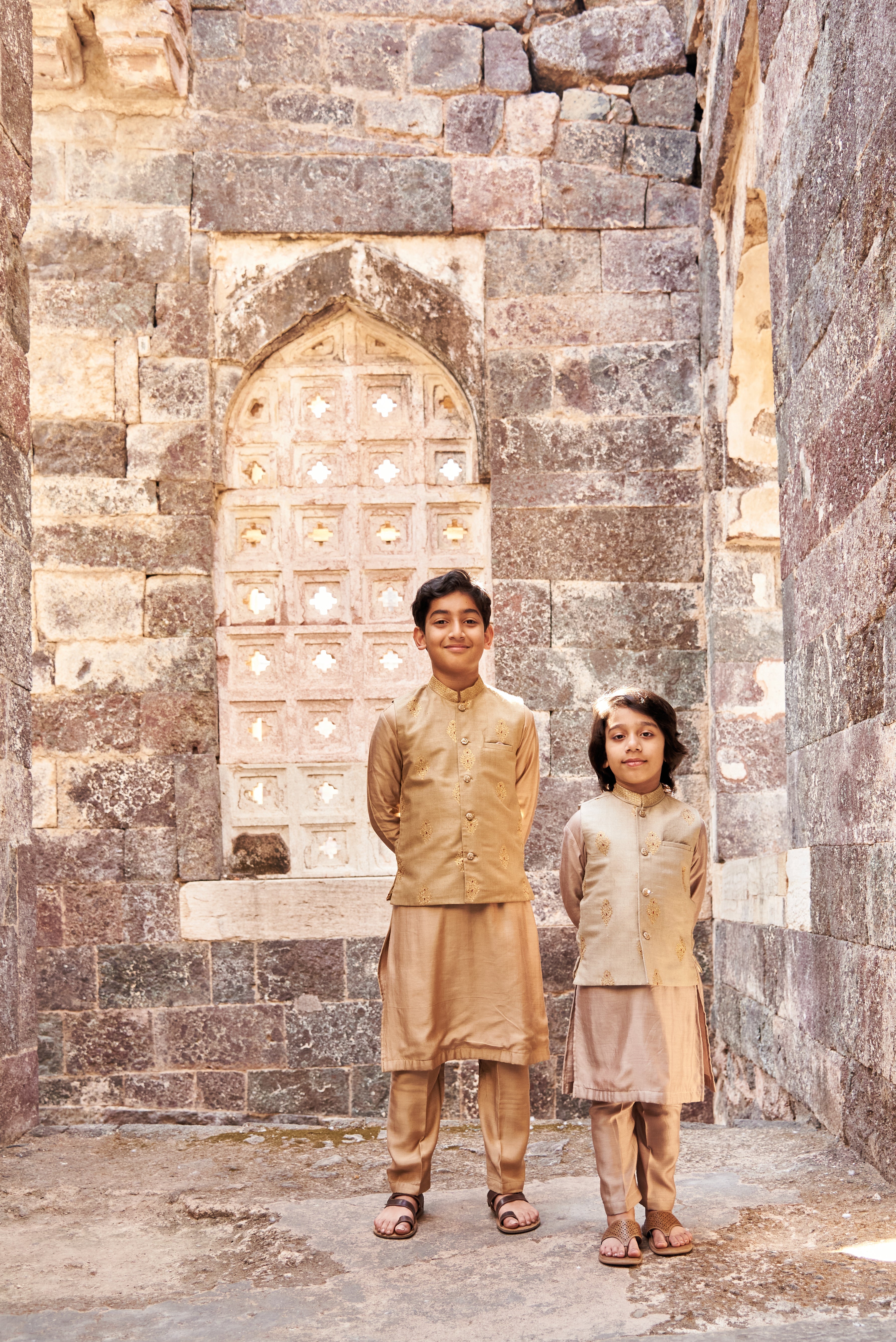 Beige Moonga Kurta Jacket Set