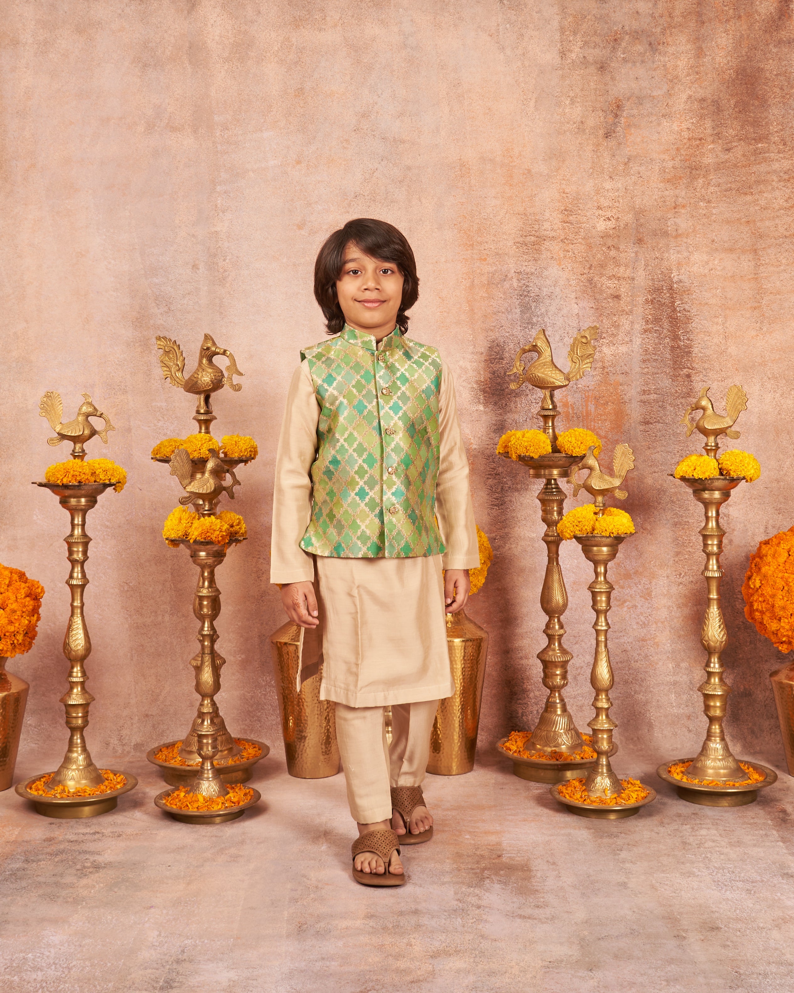 Green Zari Kurta Jacket Set